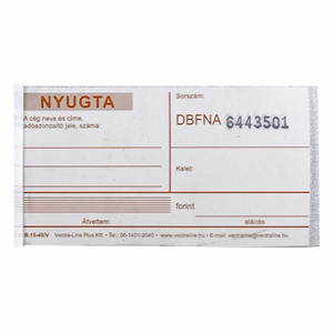 Nyomtatvány nyugta VECTRALINE 50x2 lapos 1 soros 20 darabos