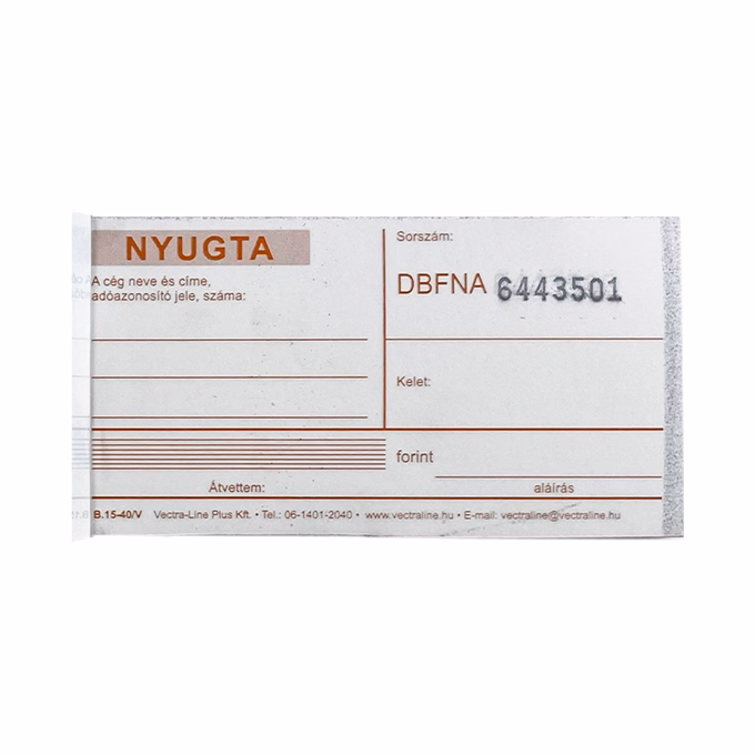 Nyomtatvány nyugta VECTRALINE 50x2 lapos 1 soros 20 darabos