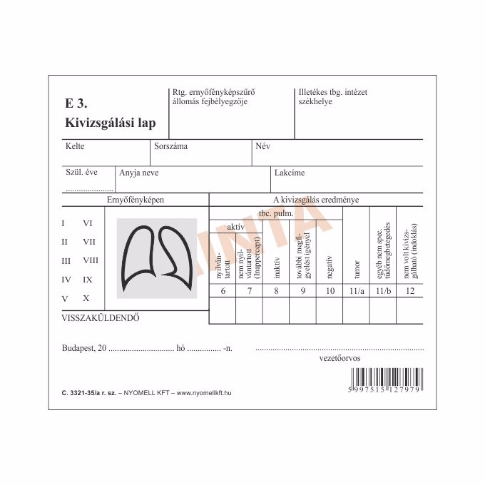 Nyomtatvány röntgen lelet tasak PÁTRIA 375x420mm