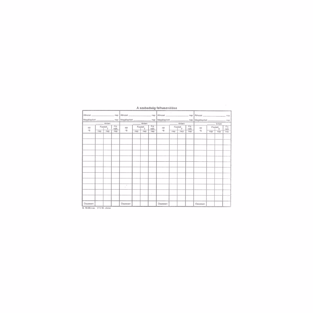Nyomtatvány szabadság nyilvántartólap A/5