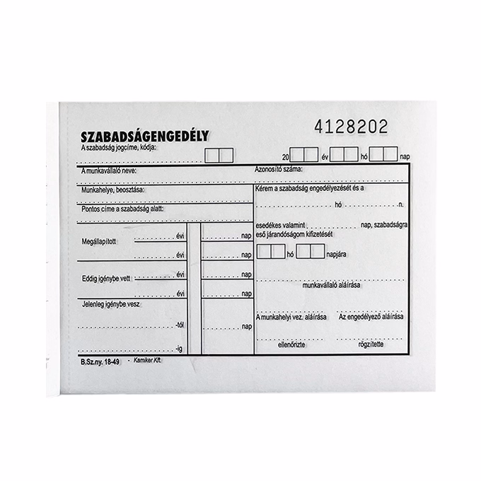 Nyomtatvány szabadságengedély VECTRALINE A/6 fekvő 50x2 lapos Nyomtatvány szabadságengedély VECTRALINE A/6 fekvő 50x2 lapos