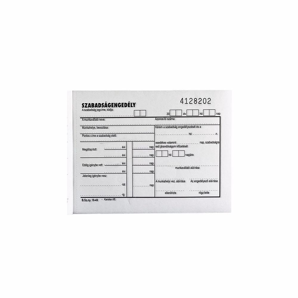 Nyomtatvány szabadságengedély VECTRALINE A/6 fekvő 50x2 lapos Nyomtatvány szabadságengedély VECTRALINE A/6 fekvő 50x2 lapos