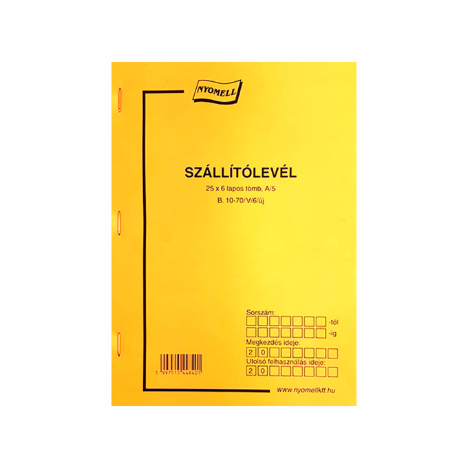 Nyomtatvány szállítólevél A/5 25x6 lapos Nyomtatvány szállítólevél A/5 25x6 lapos