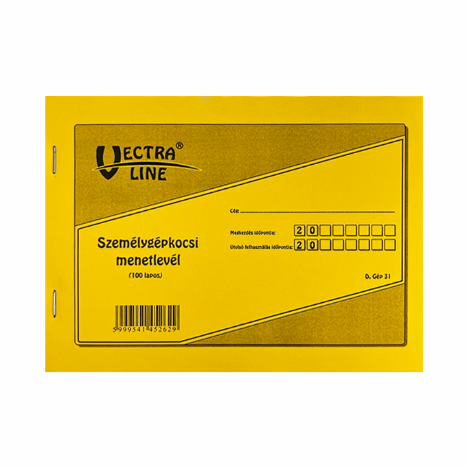 Nyomtatvány személygépkocsi menetlevél VECTRALINE A/5 fekvő 100 lapos