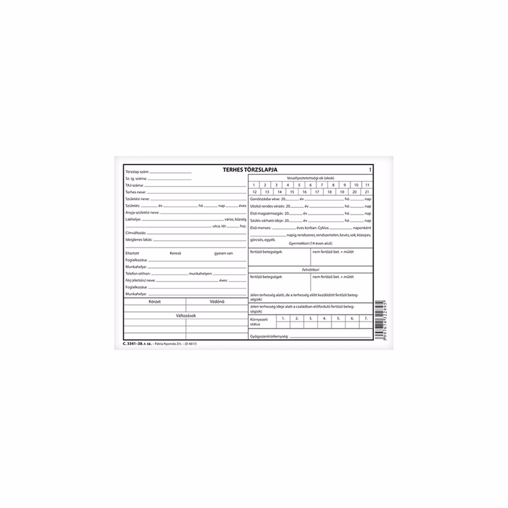 Nyomtatvány terhes törzslap 6 lapos A/5 fekvő