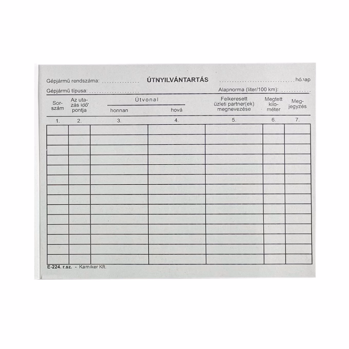 Nyomtatvány útnyilvántartás A/5 fekvő 50 lapos