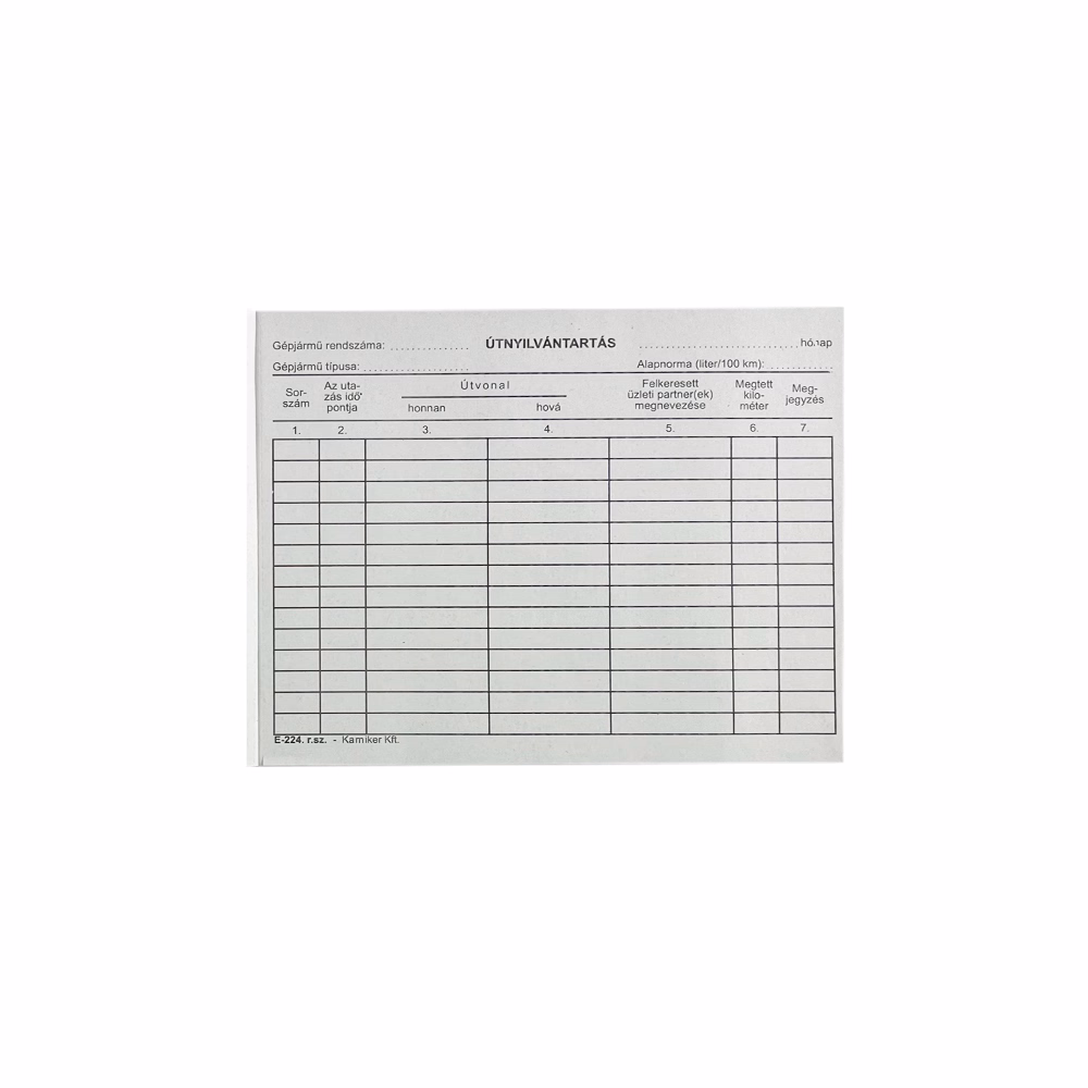 Nyomtatvány útnyilvántartás A/5 fekvő 50 lapos