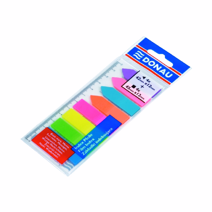 Oldaljelölő DONAU 12x45 mm címke + nyíl 12x42 mm PP vegyes neon szín 8x25 lap