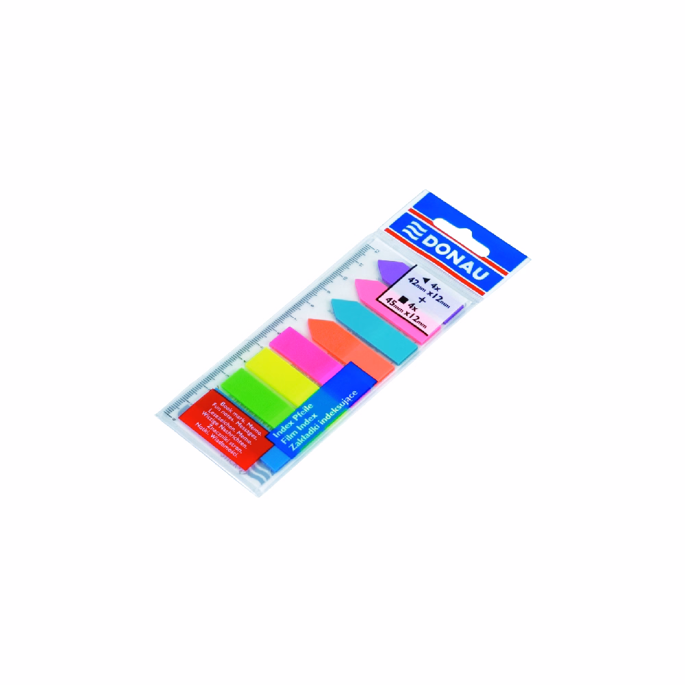 Oldaljelölő DONAU 12x45 mm címke + nyíl 12x42 mm PP vegyes neon szín 8x25 lap