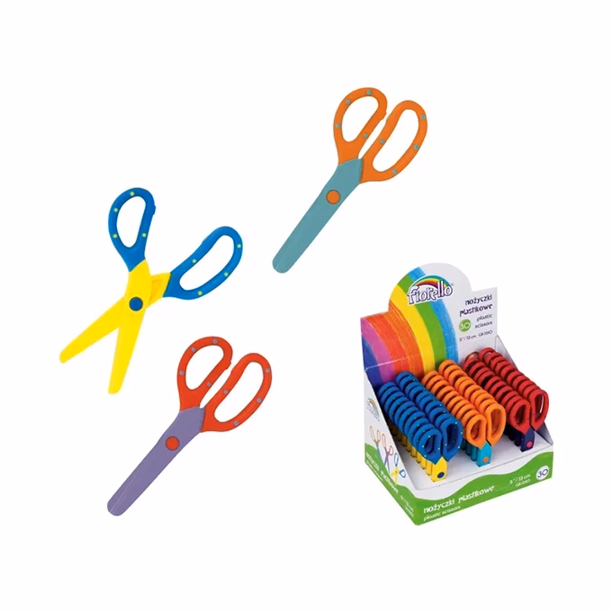 Olló iskolai FIORELLO GR-1510 kerekített műanyag él 13cm színes