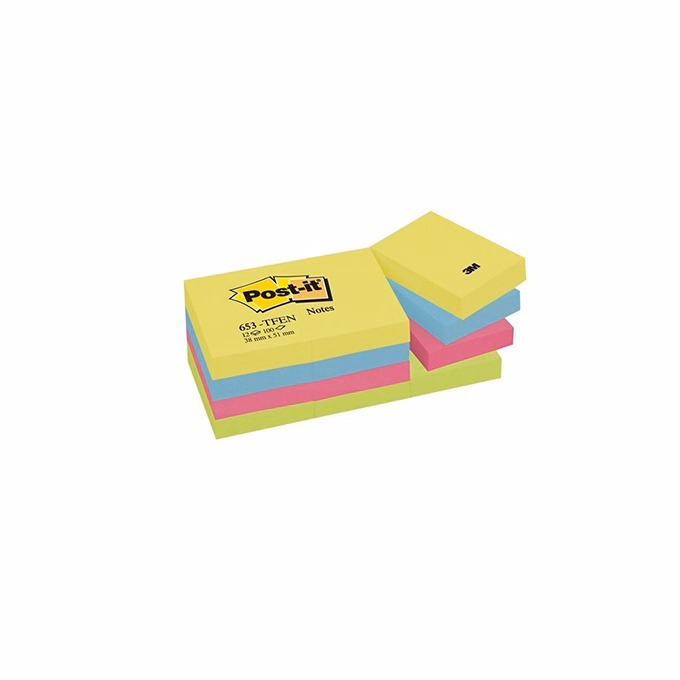 Öntapadós jegyzettömb 3M Post-it 38x51mm energikus színek 12x100 lapos Öntapadós jegyzettömb 3M Post-it 38x51mm energikus színek 12x100 lapos