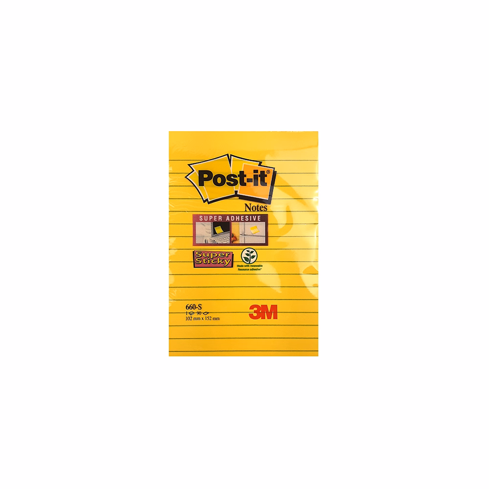 Öntapadós jegyzettömb 3M Post-it 660-3 102x152mm Super Sticky vonalas 90 lap