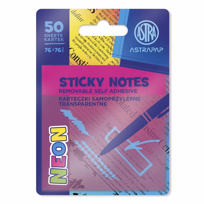 Öntapadós jegyzettömb ASTRA PAP neon 75x75 mm 50 lap