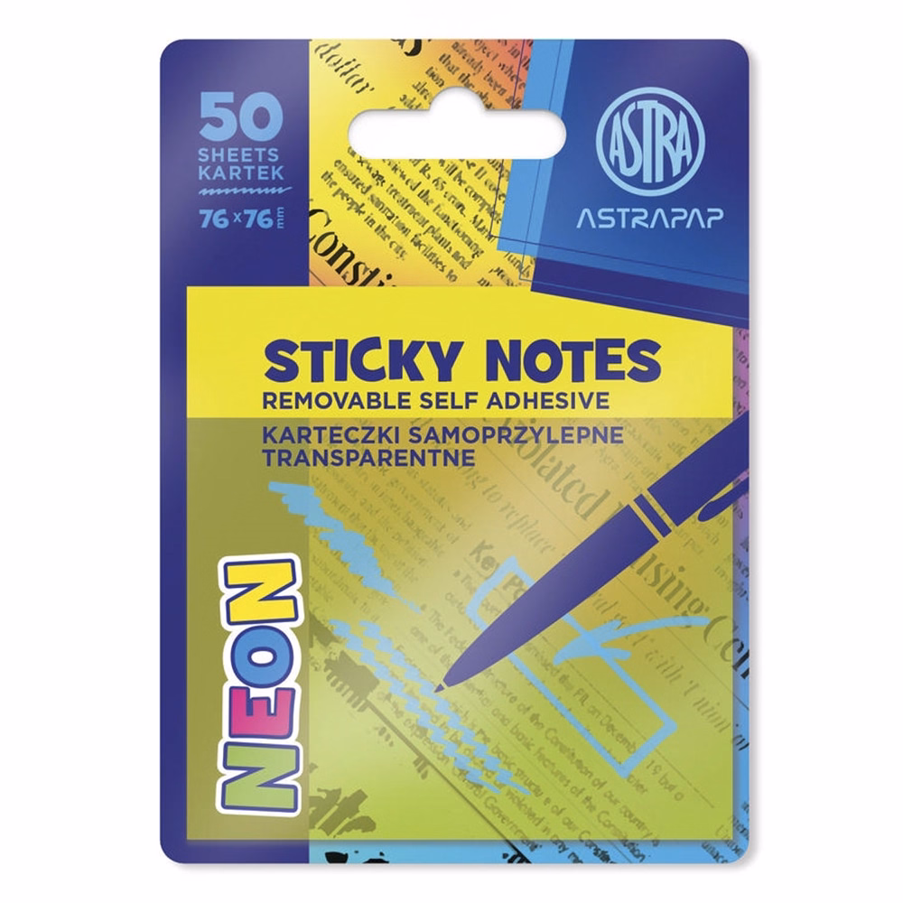Öntapadós jegyzettömb ASTRA PAP neon 75x75 mm 50 lap
