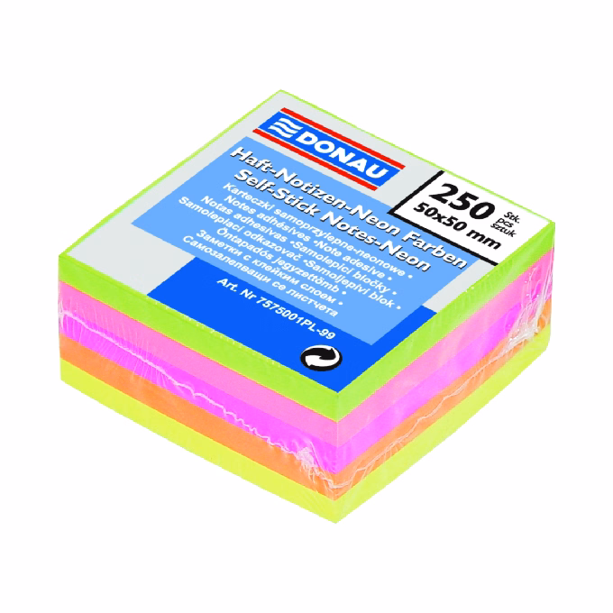 Öntapadós jegyzettömb DONAU 50x50 mm 250 lap vegyes neon színek