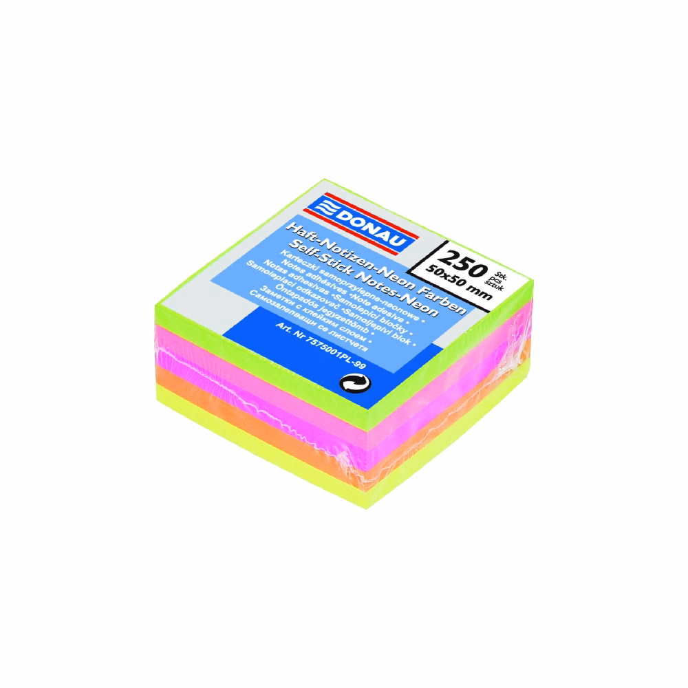 Öntapadós jegyzettömb DONAU 50x50 mm 250 lap vegyes neon színek