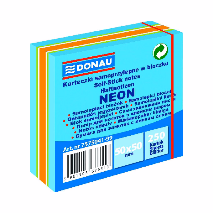 Öntapadós jegyzettömb DONAU 50x50 mm 250 lap vegyes neon színek kék
