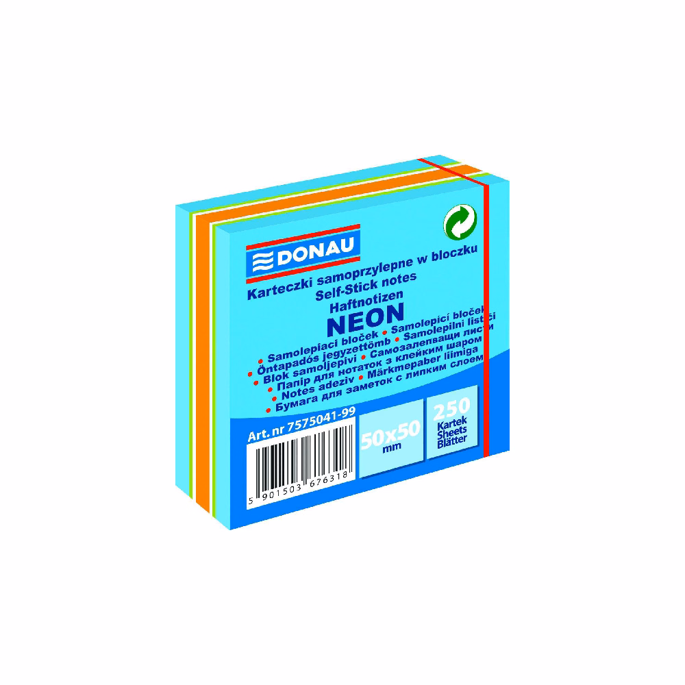 Öntapadós jegyzettömb DONAU 50x50 mm 250 lap vegyes neon színek kék