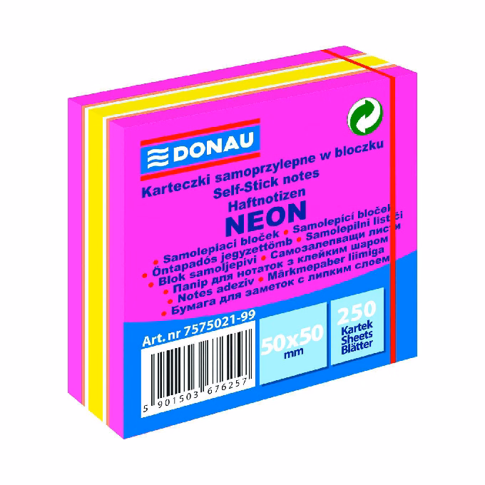 Öntapadós jegyzettömb DONAU 50x50 mm 250 lap vegyes neon színek rózsaszín