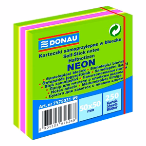 Öntapadós jegyzettömb DONAU 50x50 mm 250 lap vegyes neon színek zöld