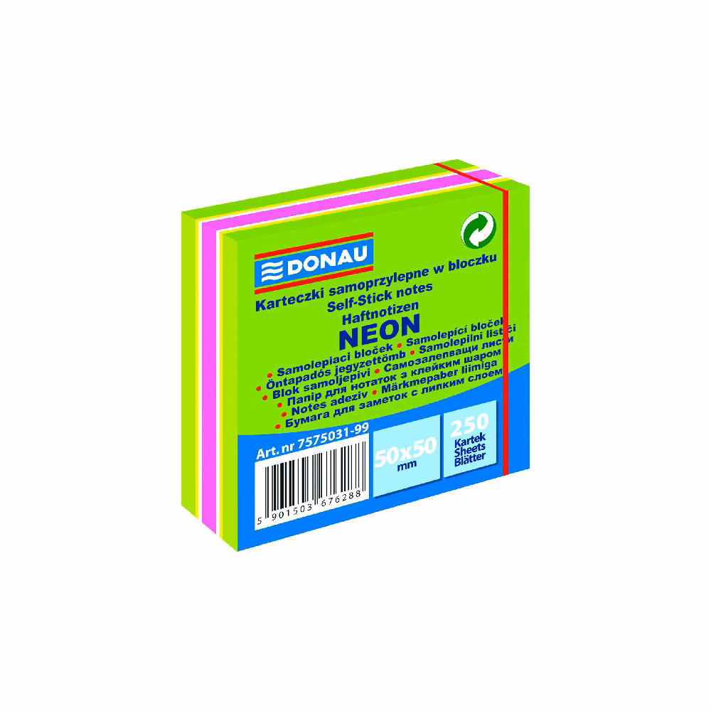 Öntapadós jegyzettömb DONAU 50x50 mm 250 lap vegyes neon színek zöld