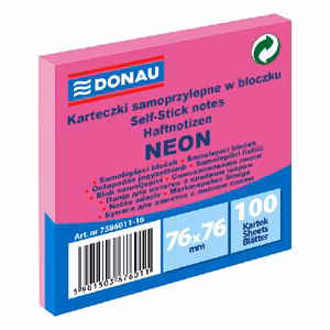 Öntapadós jegyzettömb DONAU 76x76 mm 100 lap neon rózsaszín