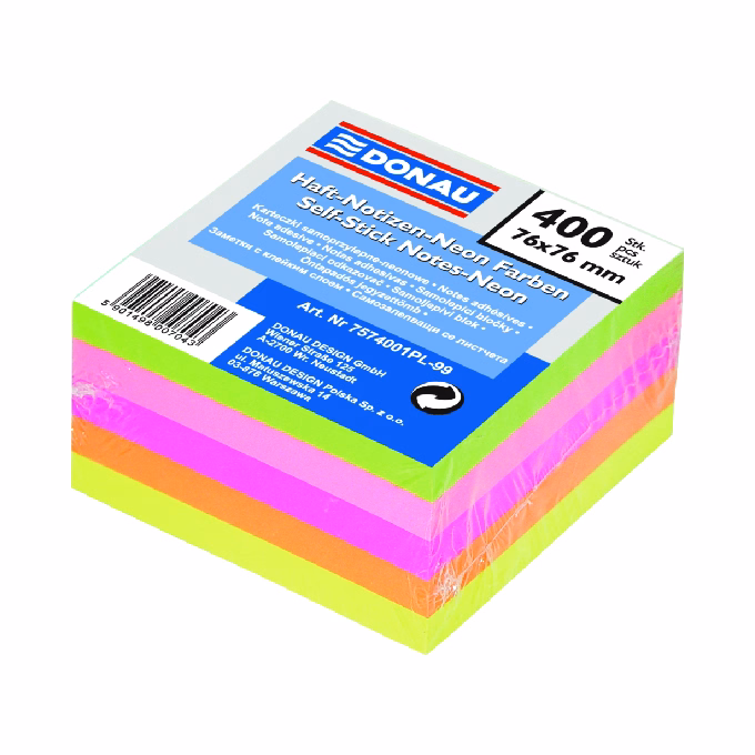 Öntapadós jegyzettömb DONAU 76x76 mm 400 lap vegyes neon színek