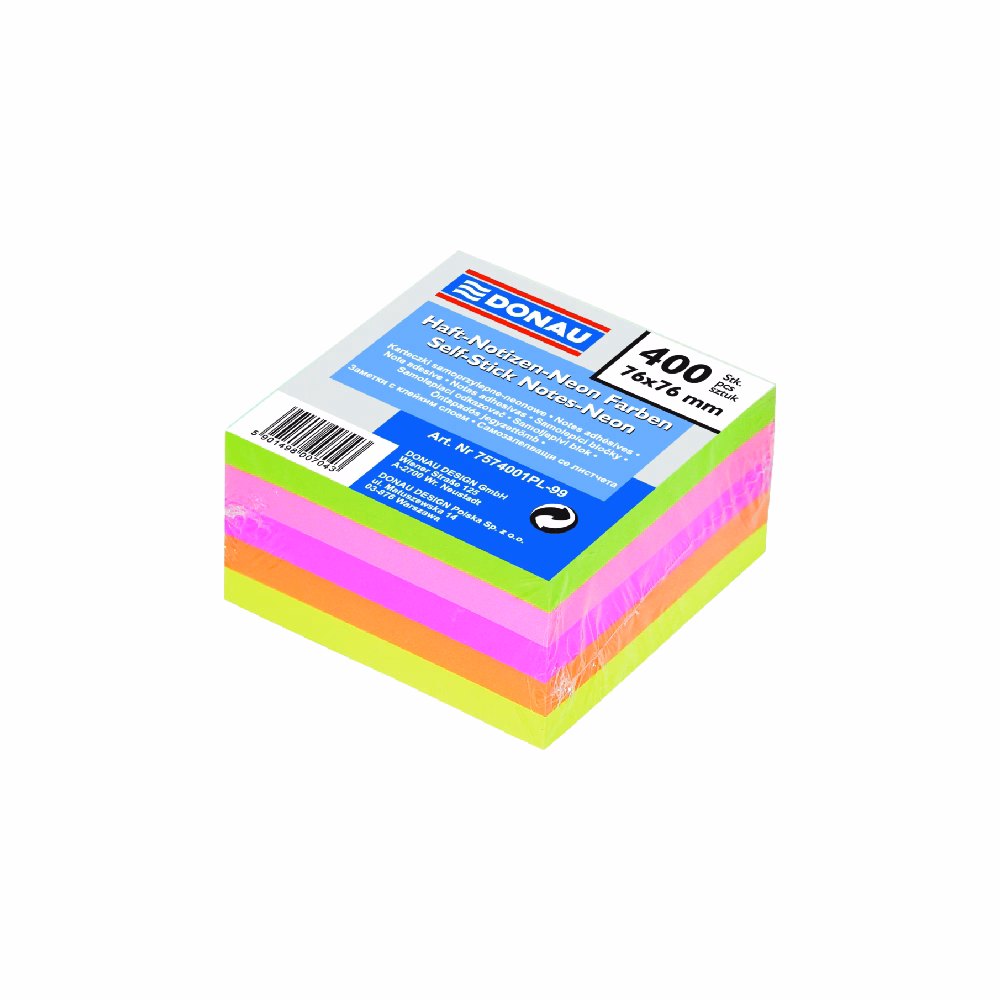 Öntapadós jegyzettömb DONAU 76x76 mm 400 lap vegyes neon színek