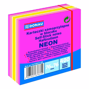 Öntapadós jegyzettömb DONAU 76x76 mm 400 lap vegyes neon színek rózsaszín