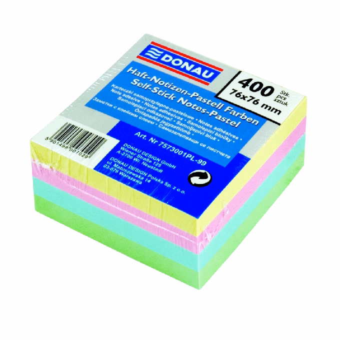Öntapadós jegyzettömb DONAU 76x76 mm 400 lap vegyes pasztell színek