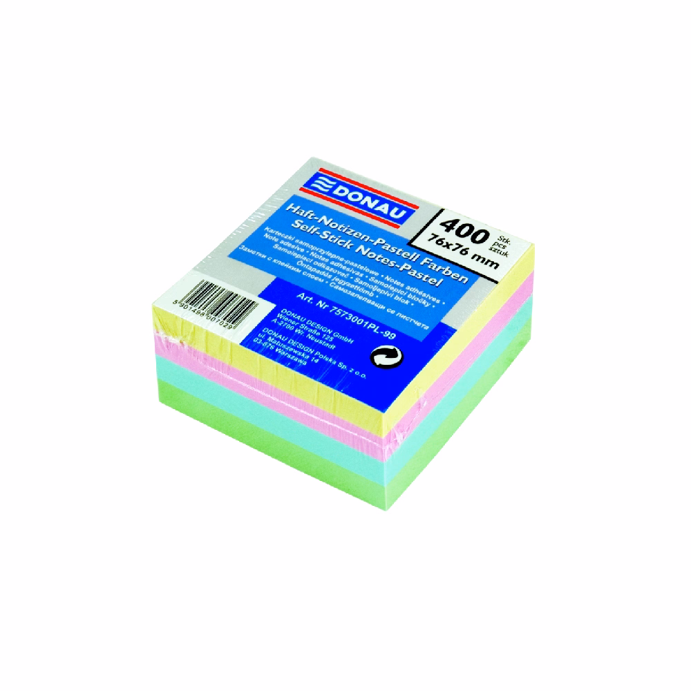 Öntapadós jegyzettömb DONAU 76x76 mm 400 lap vegyes pasztell színek