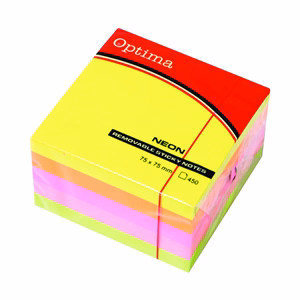 Öntapadós jegyzettömb OPTIMA 75x75mm neon mix 450 lap
