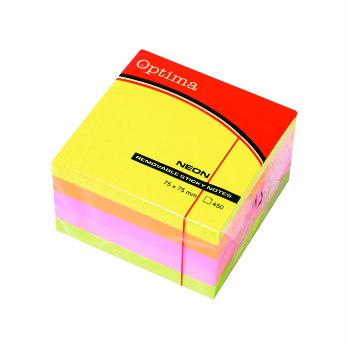 Öntapadós jegyzettömb OPTIMA 75x75mm neon mix 450 lap