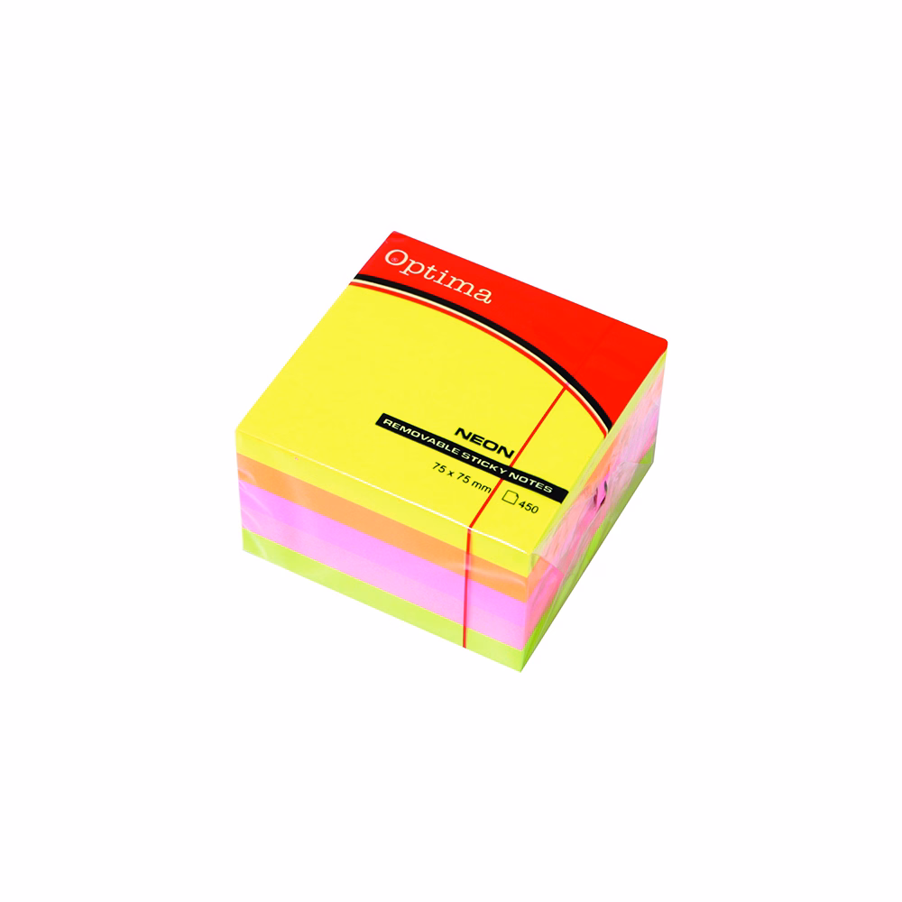 Öntapadós jegyzettömb OPTIMA 75x75mm neon mix 450 lap