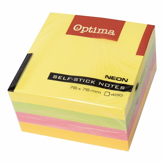 Öntapadós jegyzettömb OPTIMA 75x75mm neon mix 450 lap