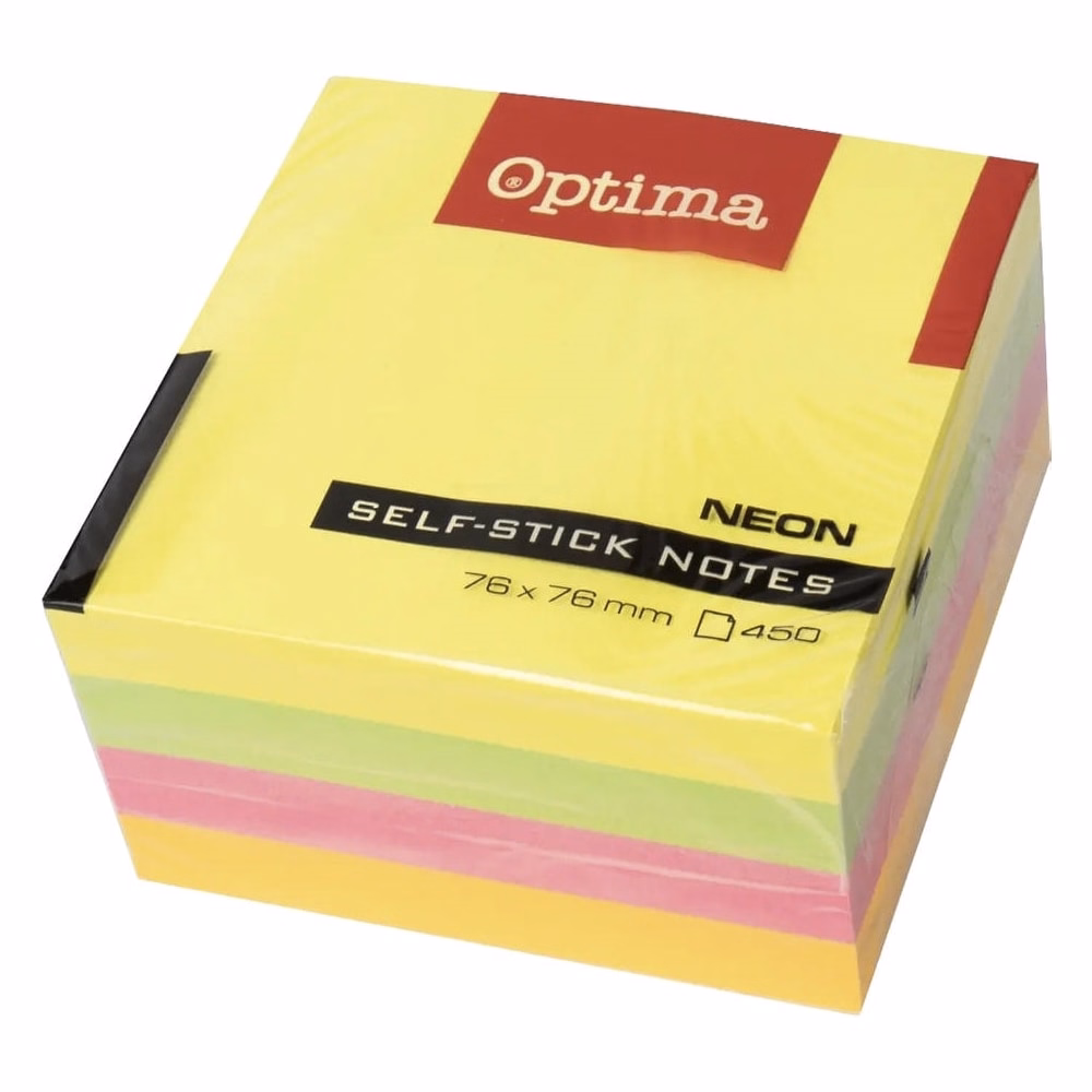 Öntapadós jegyzettömb OPTIMA 75x75mm neon mix 450 lap