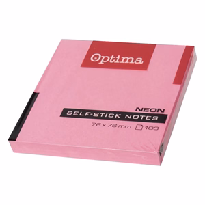 Öntapadós jegyzettömb OPTIMA 75x75mm neon rózsa 100 lap