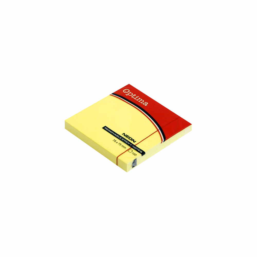 Öntapadós jegyzettömb OPTIMA 75x75mm neon sárga 100 lap