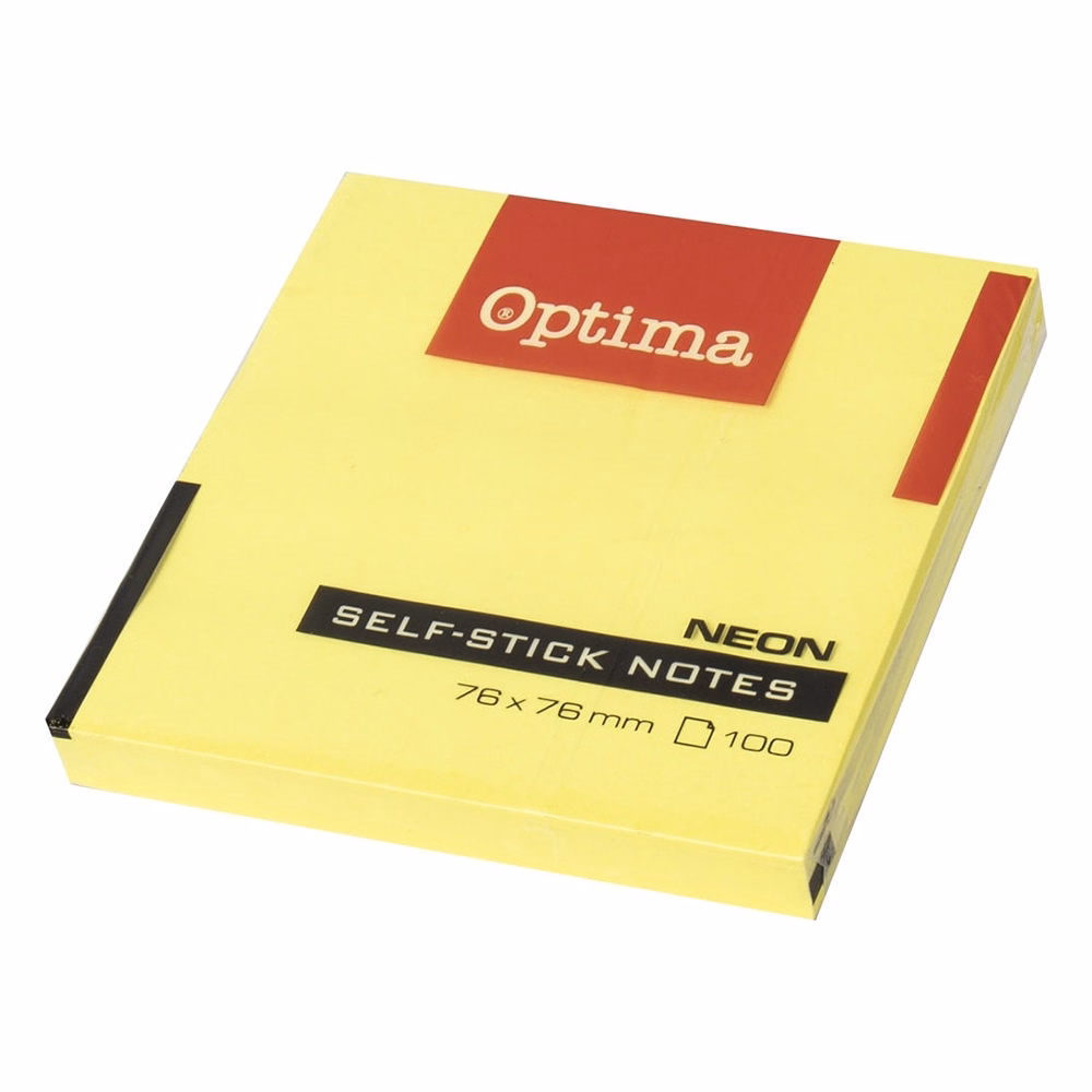 Öntapadós jegyzettömb OPTIMA 75x75mm neon sárga 100 lap