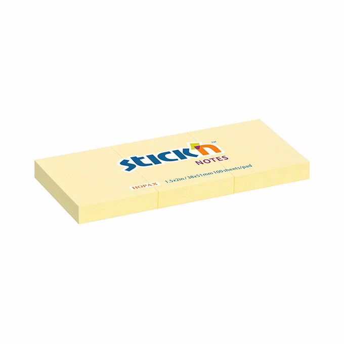 Öntapadós jegyzettömb STICK`N 38x51mm pasztell sárga 3x100 lap