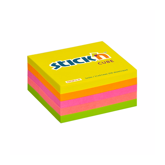 Öntapadós jegyzettömb STICK`N 51x51mm neon mix 250 lap