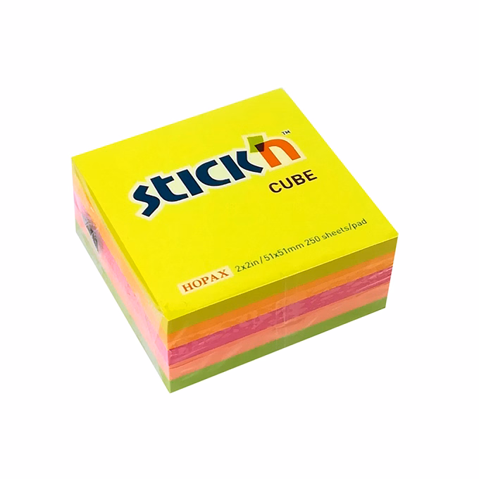 Öntapadós jegyzettömb STICK`N 51x51mm neon mix 250 lap