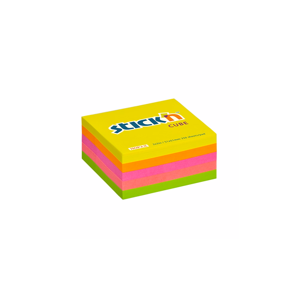Öntapadós jegyzettömb STICK`N 51x51mm neon mix 250 lap