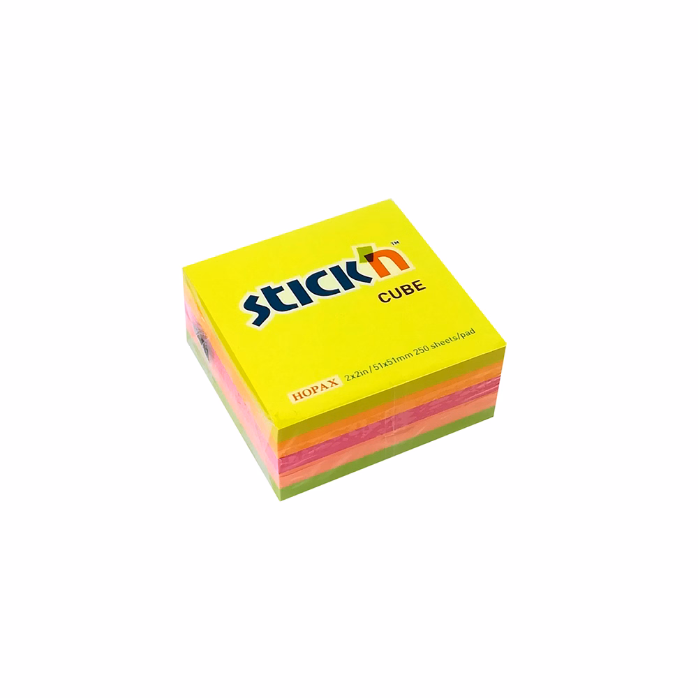 Öntapadós jegyzettömb STICK`N 51x51mm neon mix 250 lap
