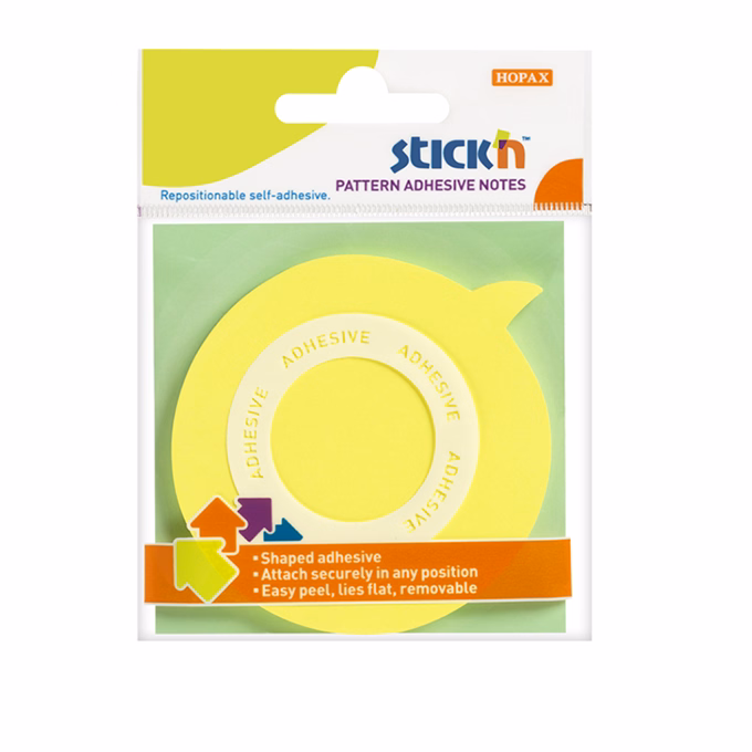 Öntapadós jegyzettömb STICK`N 70x70mm 360°-ban Öntapadós szövegbuborék forma sárga 50 lap