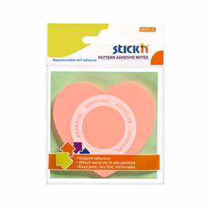 Öntapadós jegyzettömb STICK`N 70x70mm 360°-ban tapadó szív forma rózsaszín 50 lap