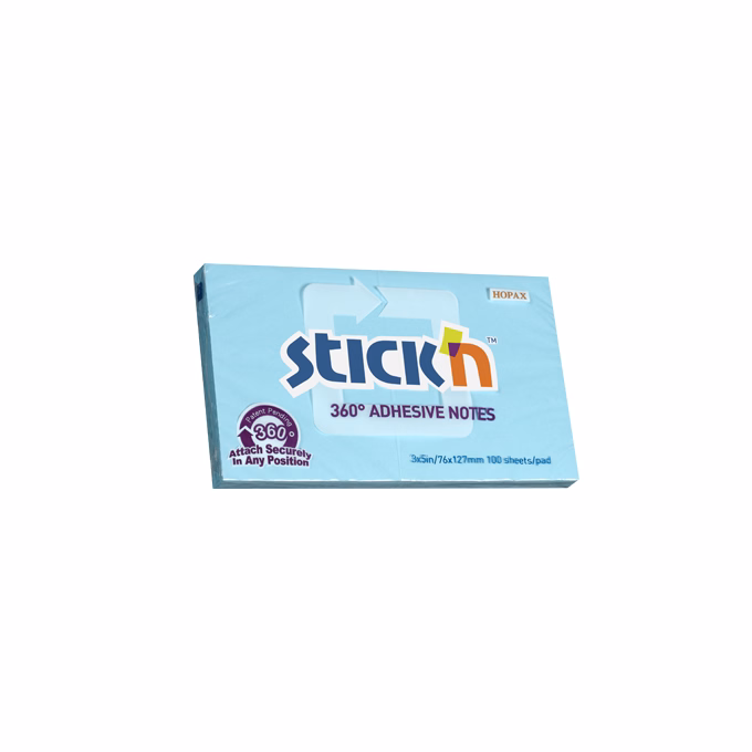 Öntapadós jegyzettömb STICK`N 76x127mm 360°-ban tapadó kék 100 lap