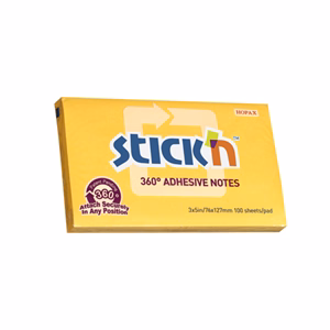 Öntapadós jegyzettömb STICK`N 76x127mm 360°-ban tapadó narancs 100 lap