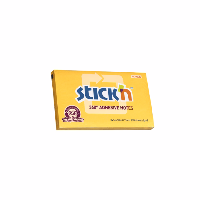 Öntapadós jegyzettömb STICK`N 76x127mm 360°-ban tapadó narancs 100 lap