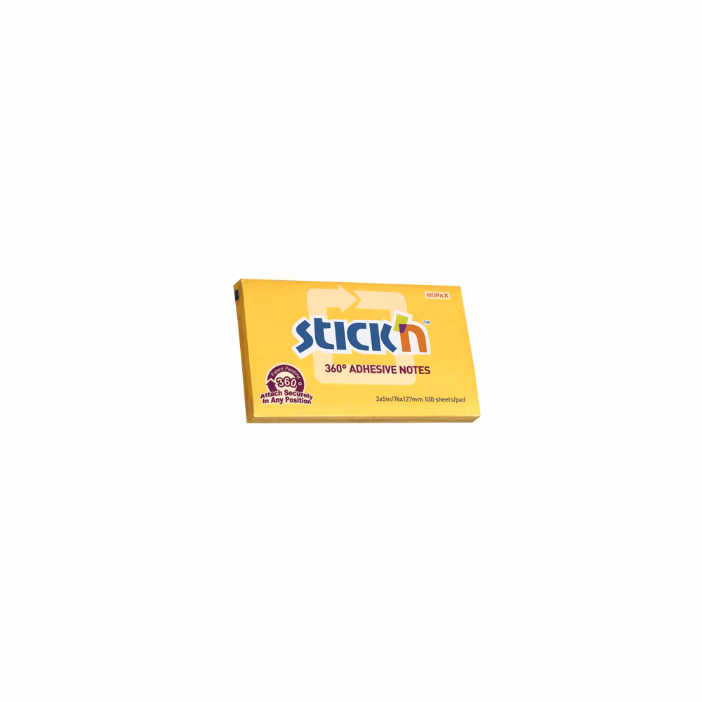 Öntapadós jegyzettömb STICK`N 76x127mm 360°-ban tapadó narancs 100 lap